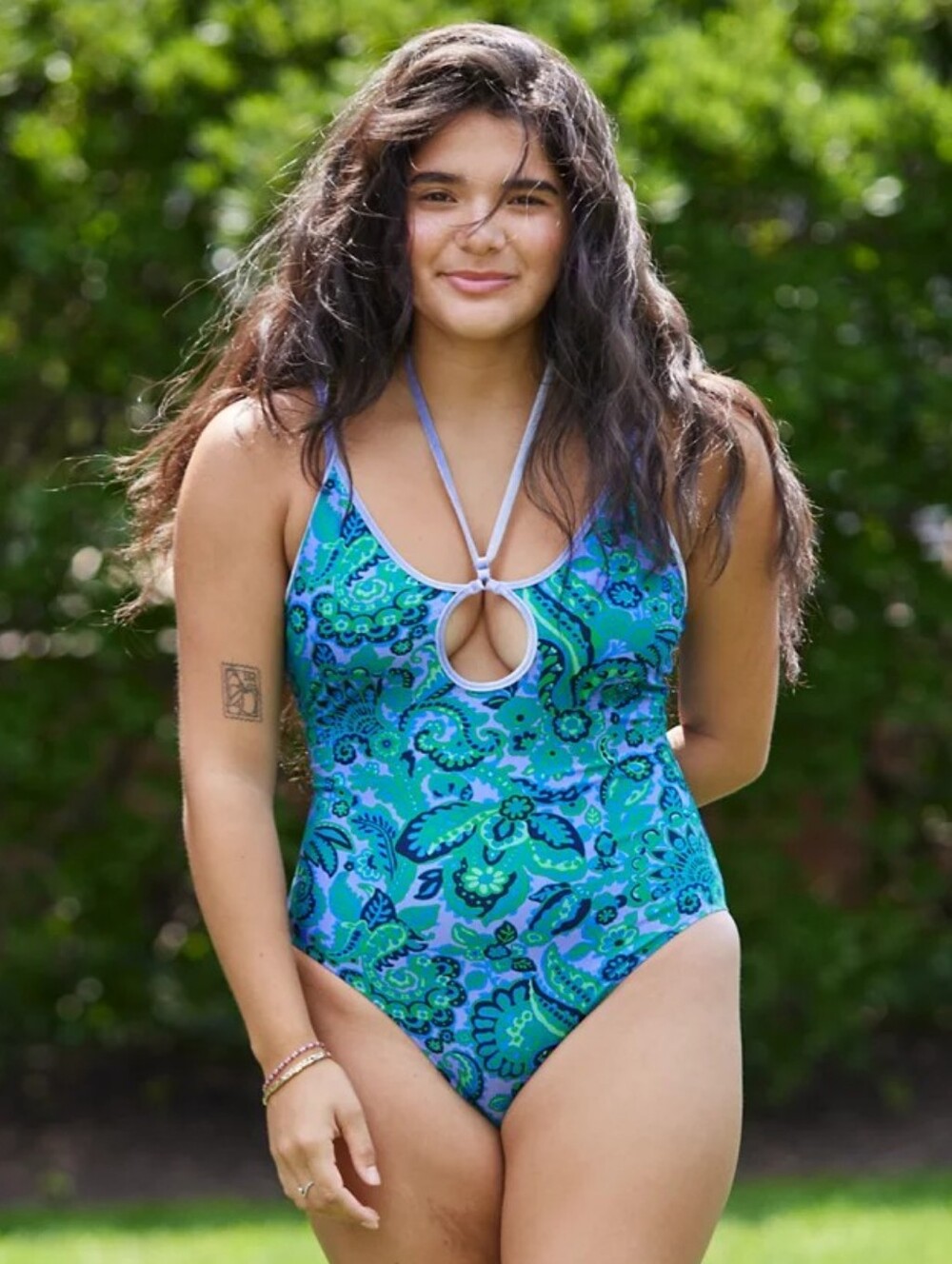 NWT Aerie L Bohemian Whimsigoth Party Paisley Velvet Keyhole Cheeky Swimsuit